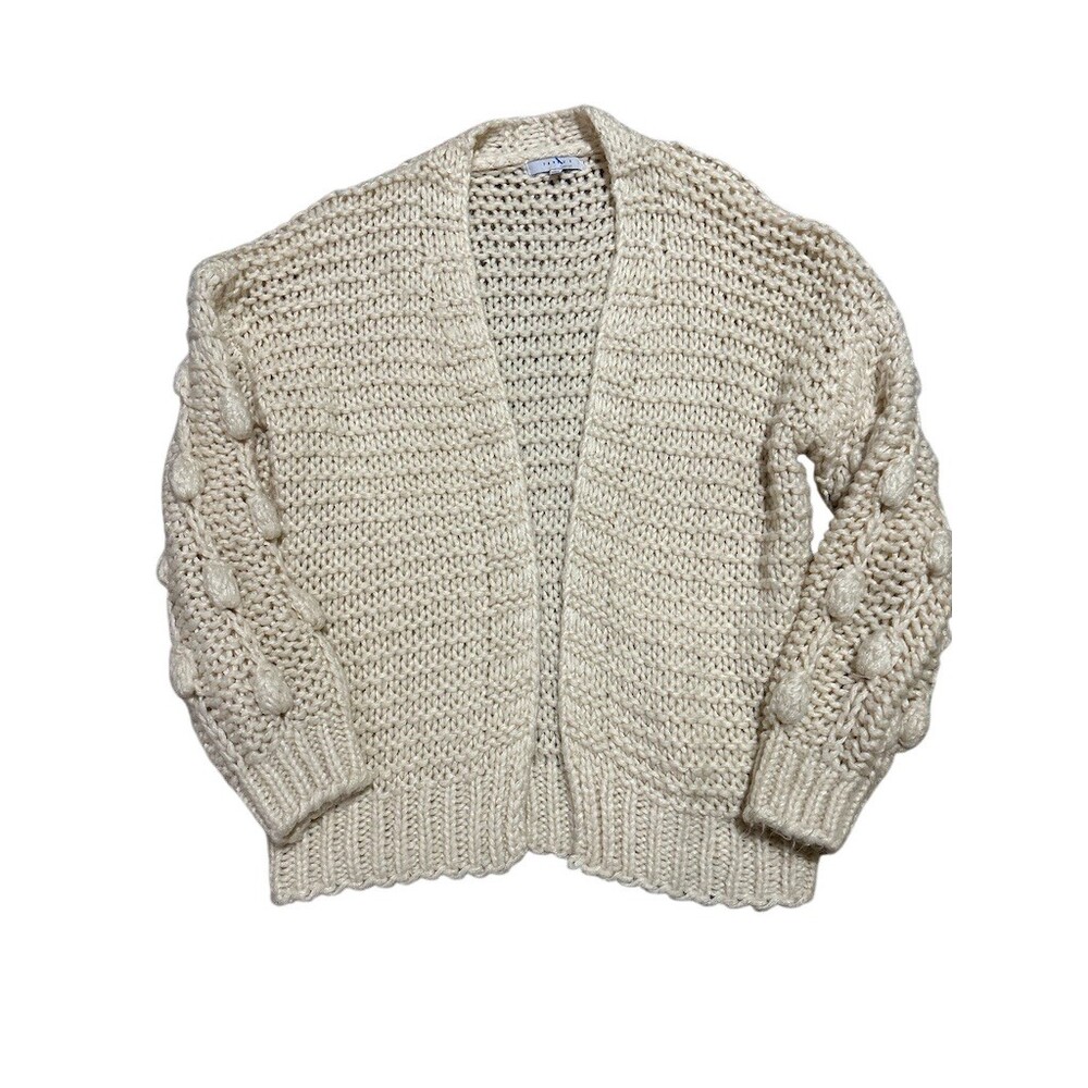 Favlux Cardigan Sweater Womens S Ivory Chunky Knit Open Front Bobble